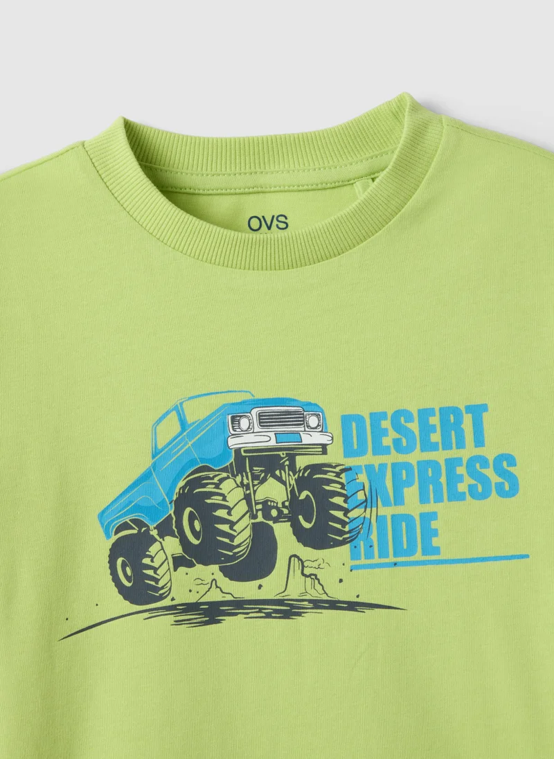 Ovs  OVS Green Pure Cotton Regular Fit T-Shirt For Kids With Print for Men | Best Price UAE
