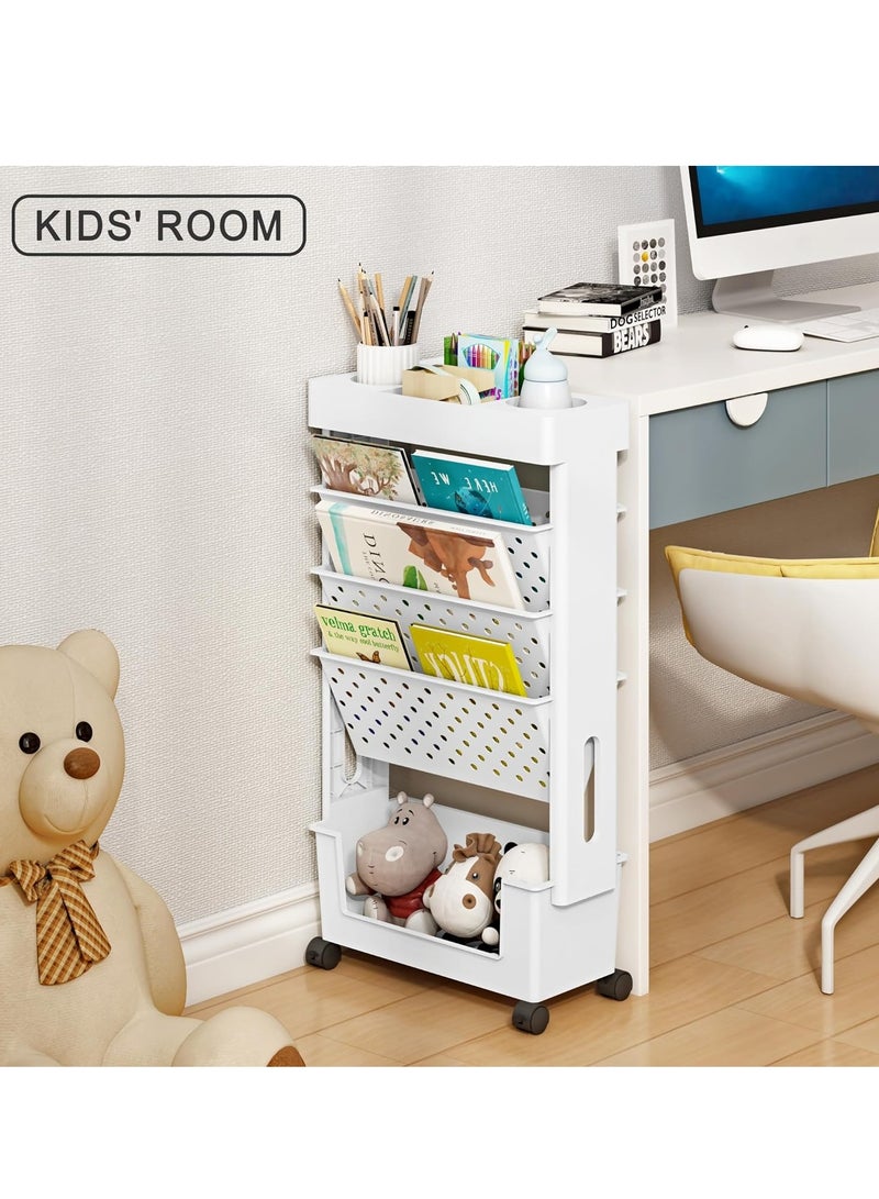 Cozy Nest 5-Tier Bookshelf Storage Cart with Wheels Multi-Functional Movable Toy Storage Organizer,Narrow Space-Saving Utility Shelf for Home,Office,Dorm,and Classroom,Durable,and Easy to Move - Image 2