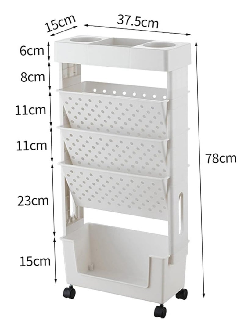 Cozy Nest 5-Tier Bookshelf Storage Cart with Wheels Multi-Functional Movable Toy Storage Organizer,Narrow Space-Saving Utility Shelf for Home,Office,Dorm,and Classroom,Durable,and Easy to Move - Image 3