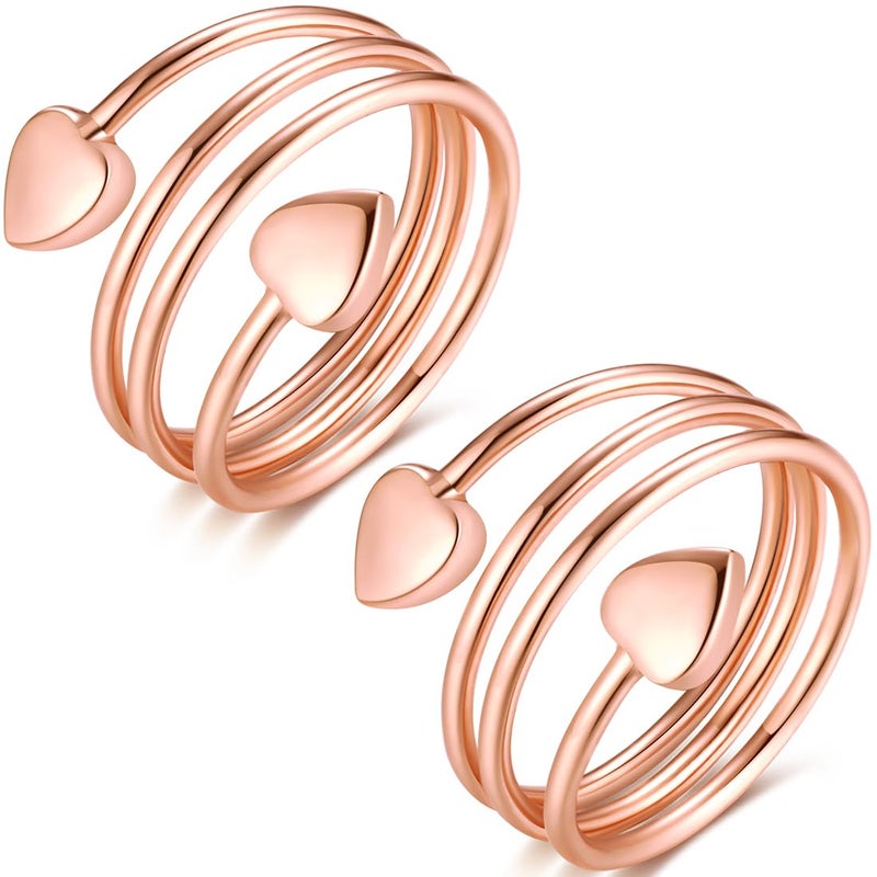 Vicmag Copper Magnetic Ring for Women Ring Ladies Fingers Thumb 99.9% Solid Pure Copper Gift 2PCS Adjustable (Rose Gold Heart) - Image 1