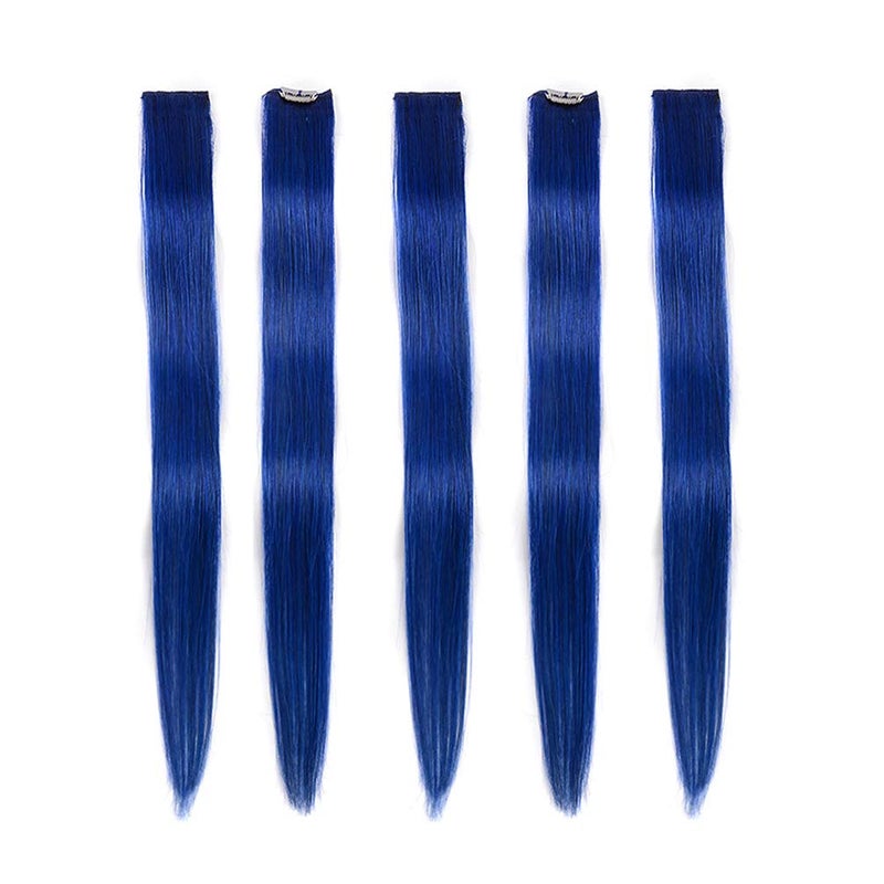 Winsky Blue Clip in Hair Extensions 100 Real Human Hair  Straight Highlights Colored Clip on Christmas Hairpieces 5 PiecesSet 18inch Blue