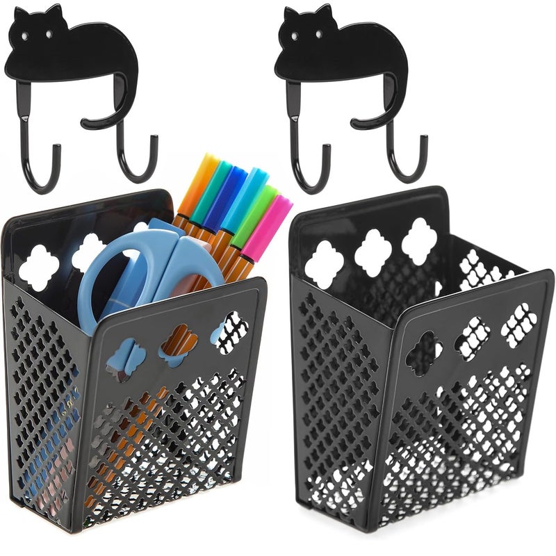 zeyce 2 Pack Magnetic Pen Holder, Strong Magnet Organizer Dry Erase Marker Holder for Refrigerator, Whiteboard, Locker Accessories Home Office Hanging Pencil Holder with Hooks-Black - Image 1