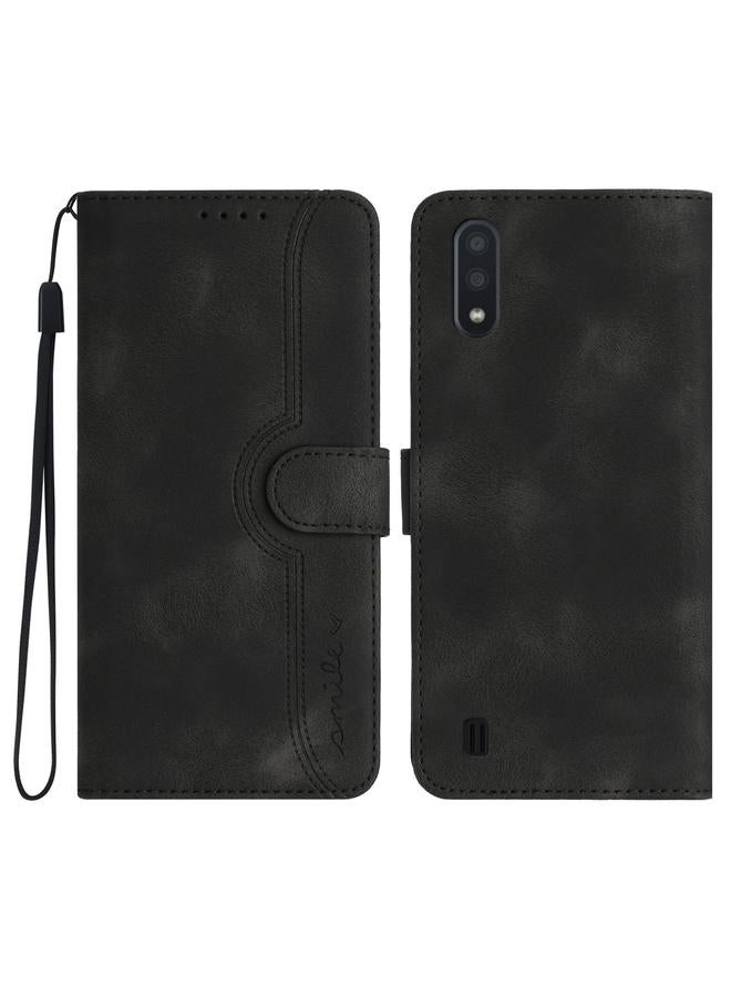 erorex Case For Samsung Galaxy A01/M01 Heart Pattern Skin Feel Leather Phone Case - Image 1