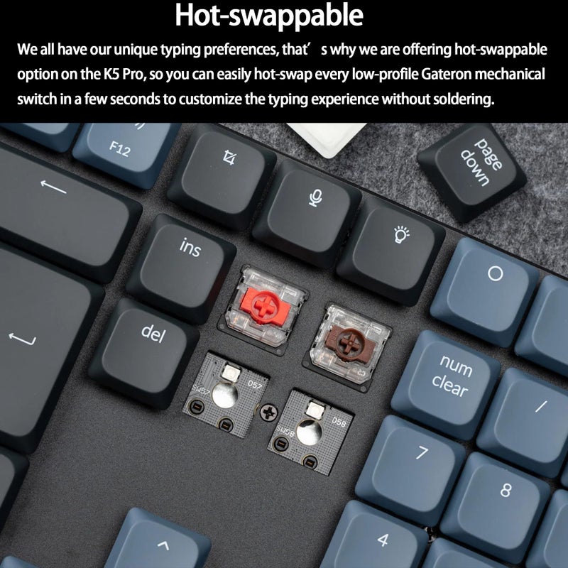 Keychron Keychron K5 Pro QMK/VIA Wireless Mechanical Keyboard Hot-Swap Ultra Slim ISO UK Layout Programmable Bluetooth/Wired RGB Backlit Low  - Image 2