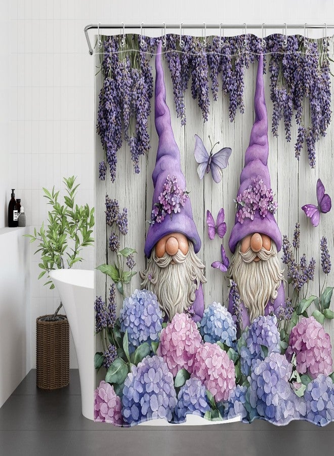 LB Purple Lavender Floral Shower Curtain for Bathroom, Spring Vintage Pink and Blue Hydrangea Flower and Butterfly Fabric Shower Curtain with Hooks,Cute Gnome Bathroom Curtain Shower Set,72"W x 72"L - Image 3