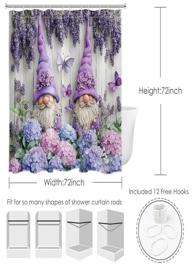 LB Purple Lavender Floral Shower Curtain for Bathroom, Spring Vintage Pink and Blue Hydrangea Flower and Butterfly Fabric Shower Curtain with Hooks,Cute Gnome Bathroom Curtain Shower Set,72"W x 72"L - Image 5