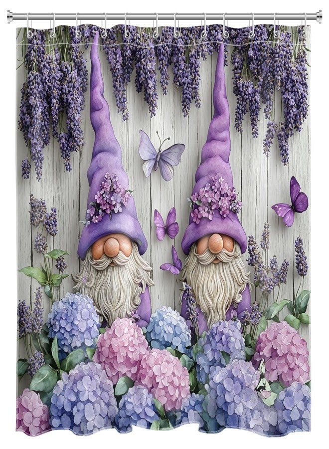 LB Purple Lavender Floral Shower Curtain for Bathroom, Spring Vintage Pink and Blue Hydrangea Flower and Butterfly Fabric Shower Curtain with Hooks,Cute Gnome Bathroom Curtain Shower Set,72"W x 72"L - Image 4