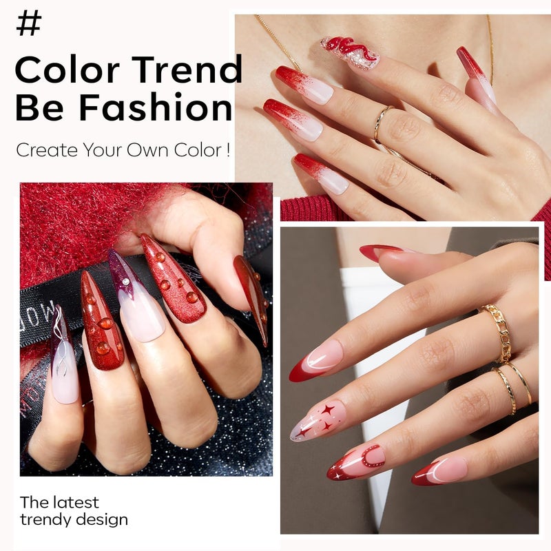 modelones Red Gel Nail Polish Set - 6 Colors 2026 Easter Ruby Glitter Cat Eye Magnetic Gel Polish Burgundy Red Sparkle Bloody Nail Polish Kit Soak Off LED Manicure Nail Art DIY Gift - Image 4