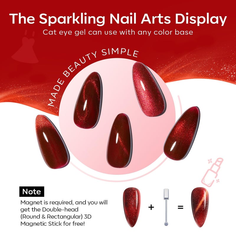modelones Red Gel Nail Polish Set - 6 Colors 2026 Easter Ruby Glitter Cat Eye Magnetic Gel Polish Burgundy Red Sparkle Bloody Nail Polish Kit Soak Off LED Manicure Nail Art DIY Gift - Image 5