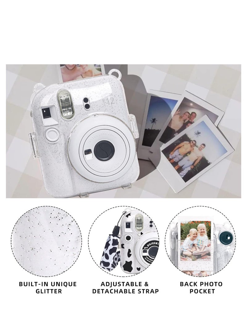 Mmmon Clear Case with Photo Storage Pocket and Accessories for Fujifilm Instax Mini 12 Instant Camera,For Polaroid Mini 12 Clear Hard Case(Cow Style,Transparent)  - Image 3