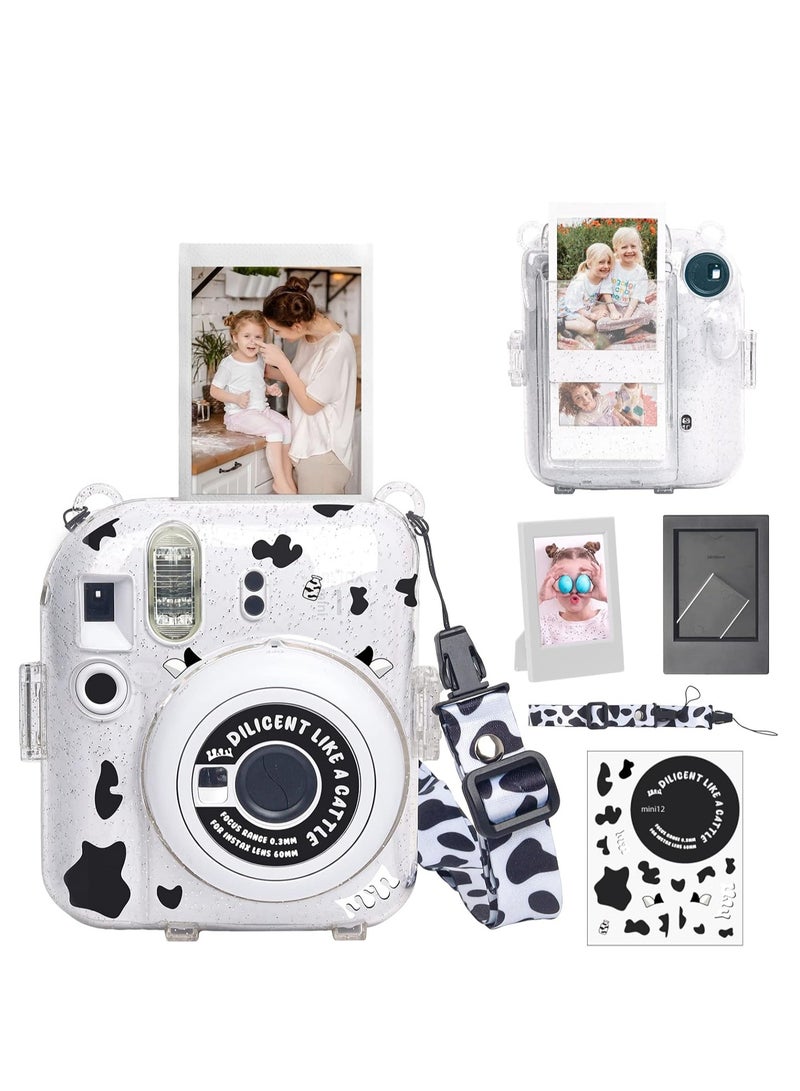 Mmmon Clear Case with Photo Storage Pocket and Accessories for Fujifilm Instax Mini 12 Instant Camera,For Polaroid Mini 12 Clear Hard Case(Cow Style,Transparent)  - Image 1