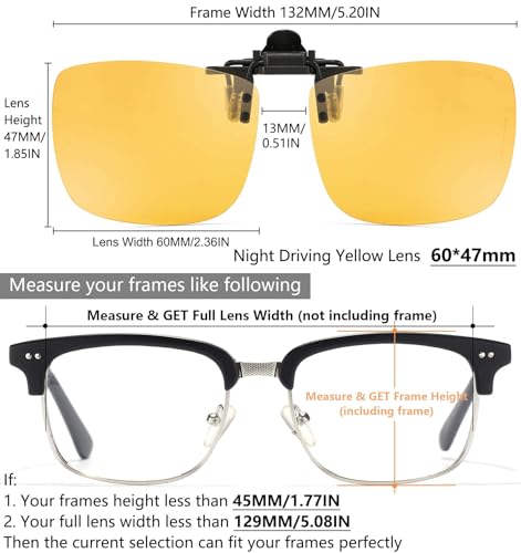 CAXMAN Polarized Clip-on Flip Up Metal Clip Rimless Sunglasses, Lightweight, Large Oversized, Set of 2 PCS (Black + Yellow) - Image 3
