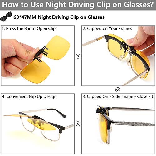 CAXMAN Polarized Clip-on Flip Up Metal Clip Rimless Sunglasses, Lightweight, Large Oversized, Set of 2 PCS (Black + Yellow) - Image 4