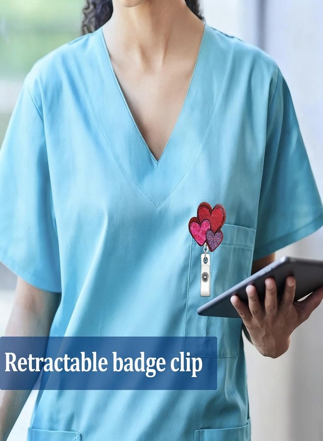ASABITE Valentine's Day Badge Reel Heart Badge Reels Retractable Glitter Acrylic Retractable Badge Holder with 360 Rotating Clip Cute Cardiac Badge Clip Valentines ID Badge Holder for Nurse Doctor Teacher - Image 5