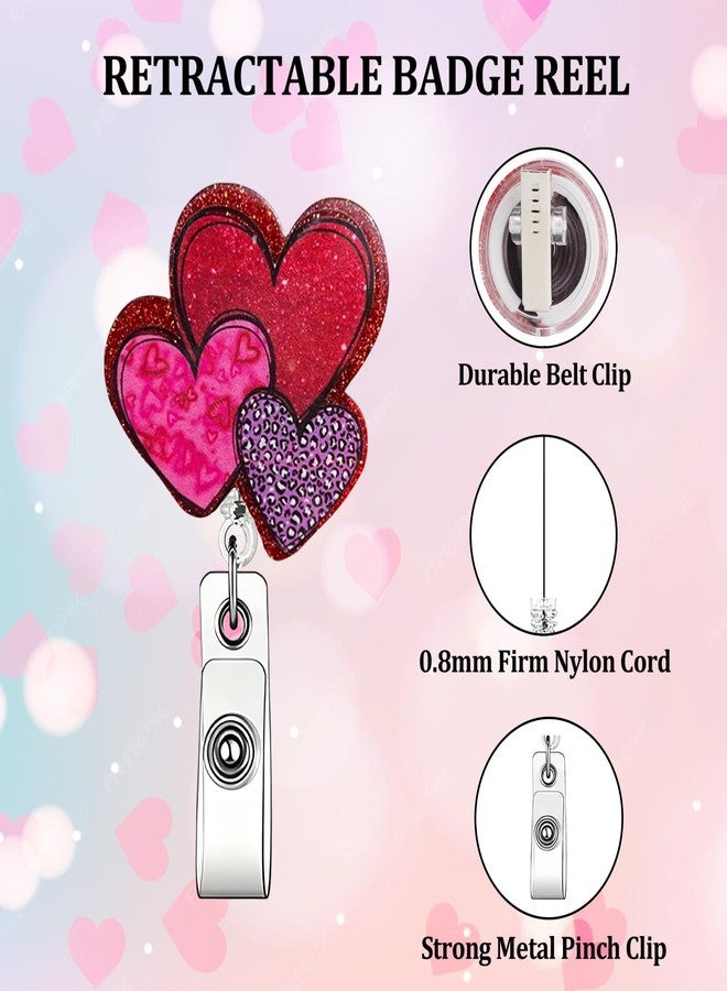 ASABITE Valentine's Day Badge Reel Heart Badge Reels Retractable Glitter Acrylic Retractable Badge Holder with 360 Rotating Clip Cute Cardiac Badge Clip Valentines ID Badge Holder for Nurse Doctor Teacher - Image 3