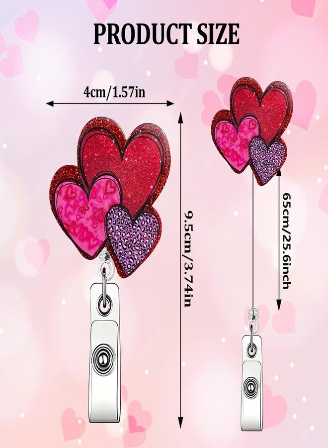 ASABITE Valentine's Day Badge Reel Heart Badge Reels Retractable Glitter Acrylic Retractable Badge Holder with 360 Rotating Clip Cute Cardiac Badge Clip Valentines ID Badge Holder for Nurse Doctor Teacher - Image 2