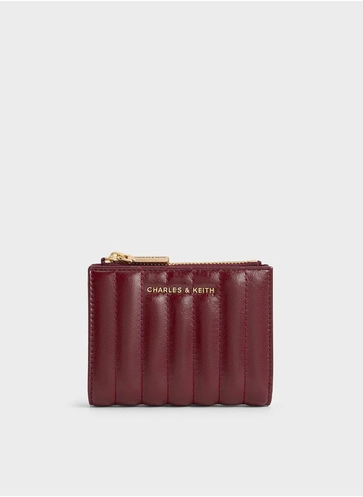Charles & Keith Charles & Keith Donna Crinkle-Effect Panelled Top-Zip Wallet - Burgundy  - Image 1