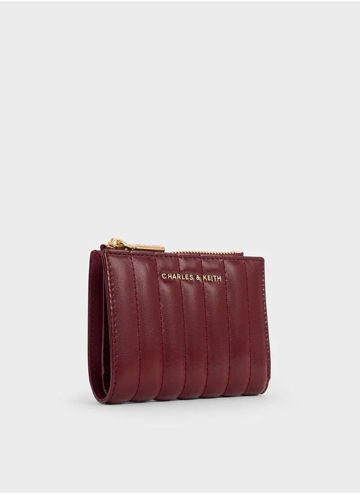 Charles & Keith Charles & Keith Donna Crinkle-Effect Panelled Top-Zip Wallet - Burgundy  - Image 2