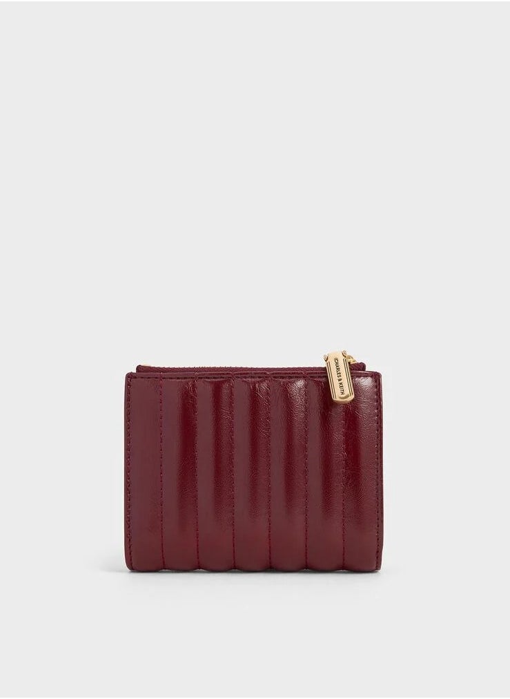 Charles & Keith Charles & Keith Donna Crinkle-Effect Panelled Top-Zip Wallet - Burgundy  - Image 3