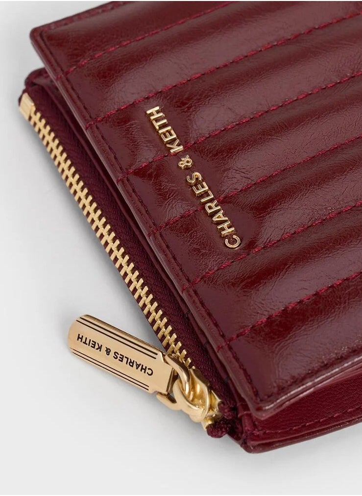 Charles & Keith Charles & Keith Donna Crinkle-Effect Panelled Top-Zip Wallet - Burgundy  - Image 4