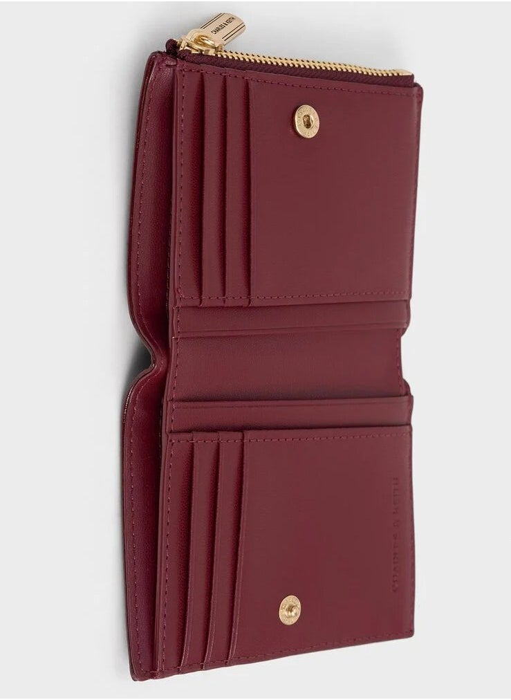 Charles & Keith Charles & Keith Donna Crinkle-Effect Panelled Top-Zip Wallet - Burgundy  - Image 5