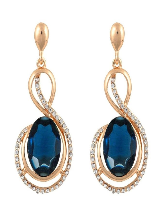 Mahi Rose Gold Plated Marvellous Ethnic Drop Montana Blue Earrings with Crystal ER1109442Z - Image 2