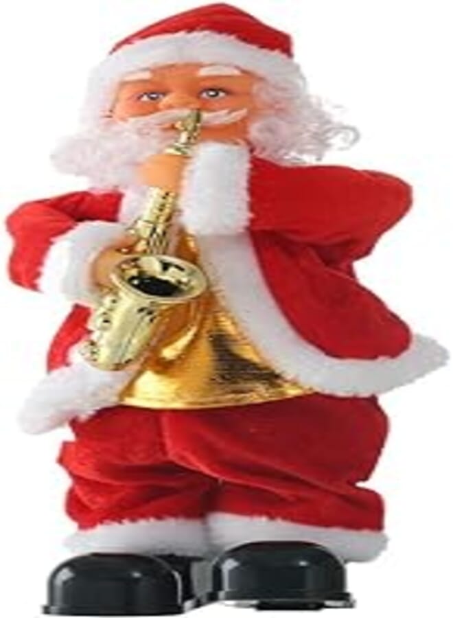 STOBOK Musical Santa Claus with Saxophone Dancing and Singing Santa Figure Christmas Figurine Battery Operated