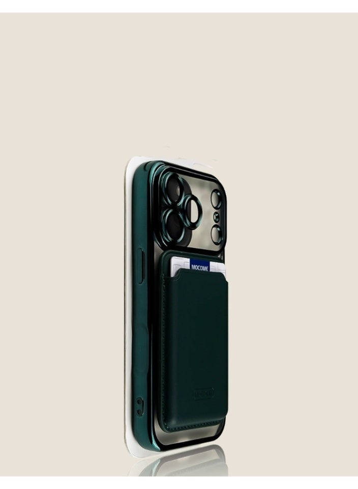 حالة الهاتف مناسبة لـ iPhone 17 Pro: حالة امتصاص مغناطيسي ، حزمة بطاقة ، غطاء واقي كامل التغطية ، حقيبة حبر أخضر + بطاقة - Image 2