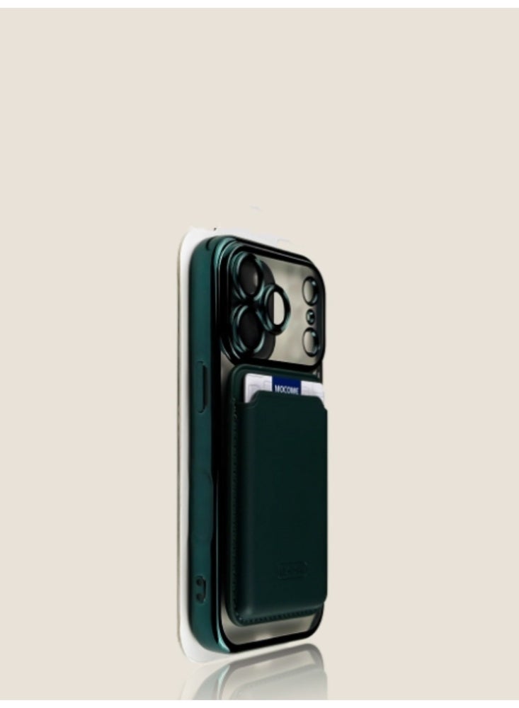 حالة الهاتف مناسبة لـ iPhone 17 Pro: حالة امتصاص مغناطيسي ، حزمة بطاقة ، غطاء واقي كامل التغطية ، حقيبة حبر أخضر + بطاقة - Image 1