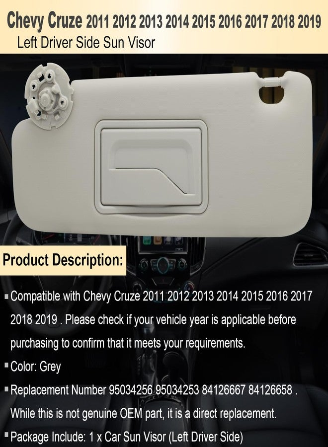 NHILES Left Driver Sun Visor Compatible with Chevy Cruze 2011-2019 Sun Visor Replacement Number 95034256 95034253 84126667 84126658 Color: Grey - Image 2