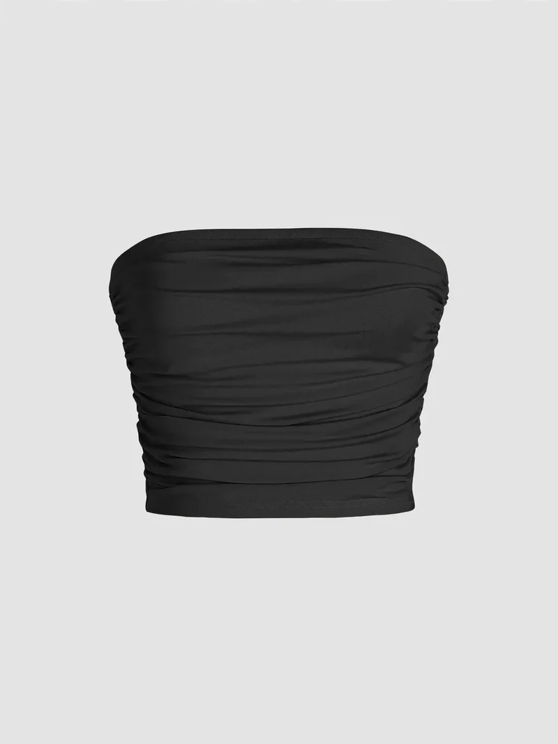 HICCUP Strapless Ruffle Drape Crop Top