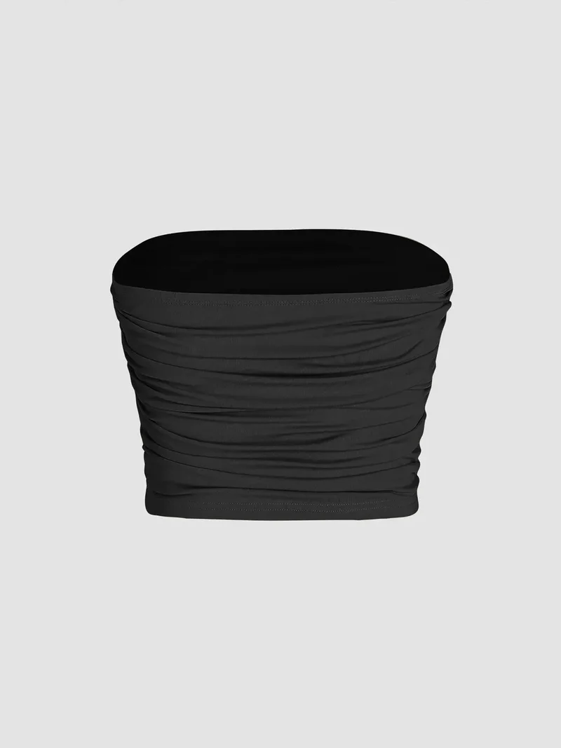 HICCUP Strapless Ruffle Drape Crop Top