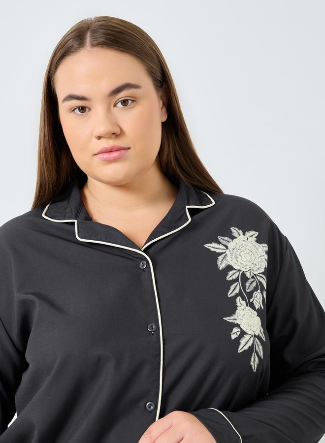 ستايلي طقم قميص وبجامة مطبوع بالزهور بمقاس كبير - Image 4