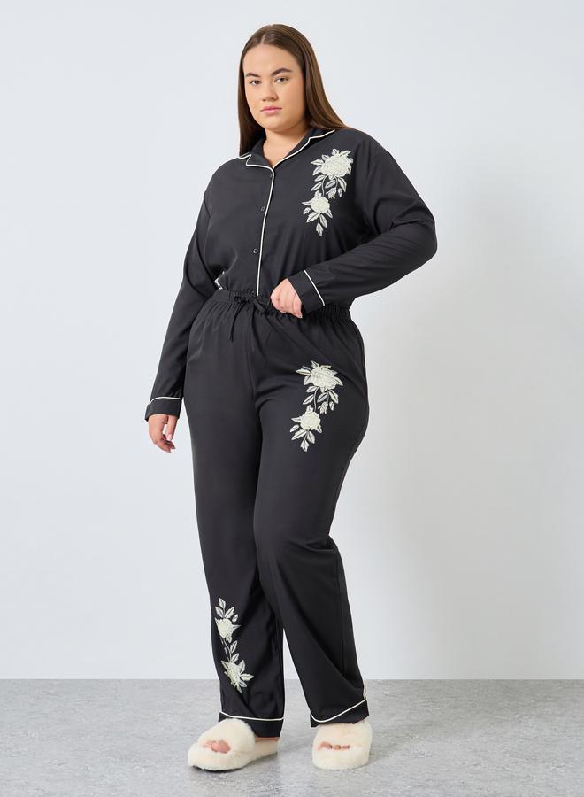 ستايلي طقم قميص وبجامة مطبوع بالزهور بمقاس كبير - Image 2