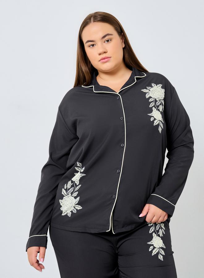 ستايلي طقم قميص وبجامة مطبوع بالزهور بمقاس كبير - Image 3