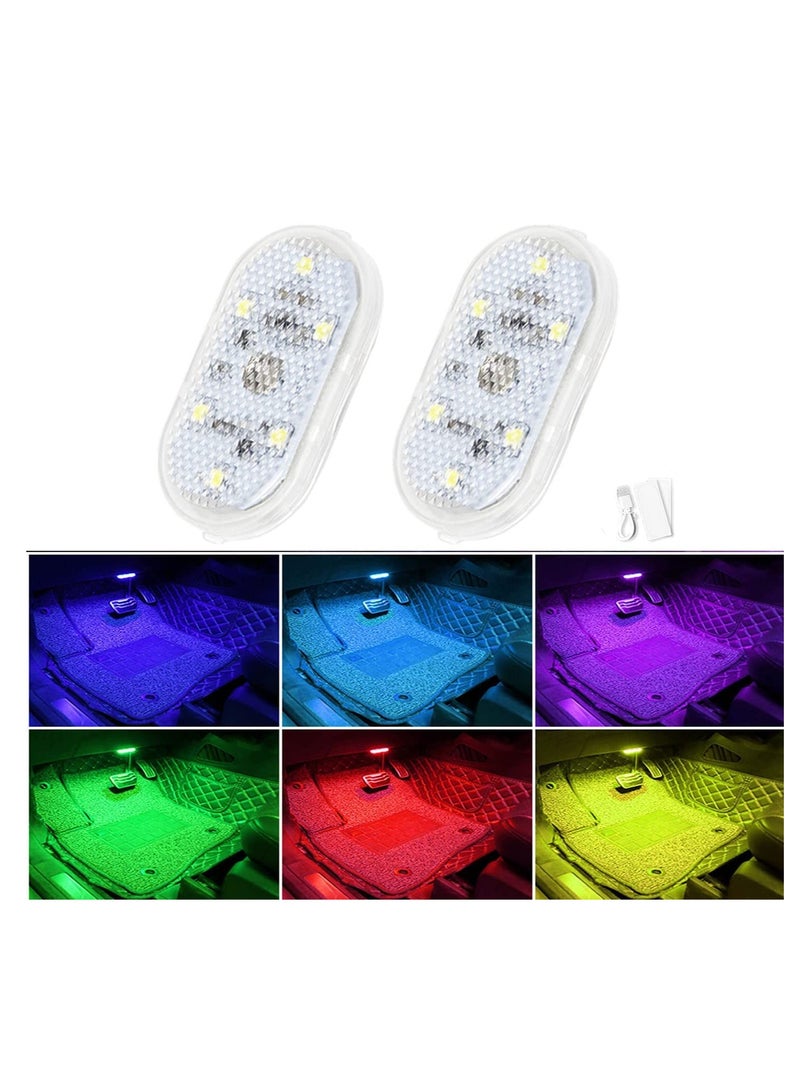أضواء داخلية LED للسيارة قابلة للشحن عبر USB محمولة، 7 خيارات لونية مع 6 خرزات LED ساطعة، عبوة من 2 للإضاءة الليلية لخلق جو مميز في السيارة - Image 1