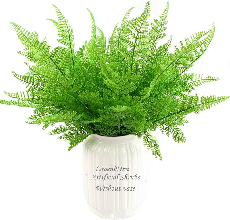 LOVENIMEN Artificial Plants, Plastic Grass Fern Shrubs Leaves Fake Bushes Outdoor Indoor Greenery Home Garden Décor Verandah Planting Filler Table Centerpieces Arrangements DIY Decoration 4 Pack - Image 1