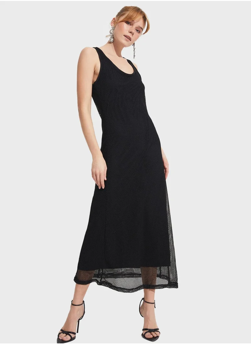 JUNE Mesh Scoop Neck Dress