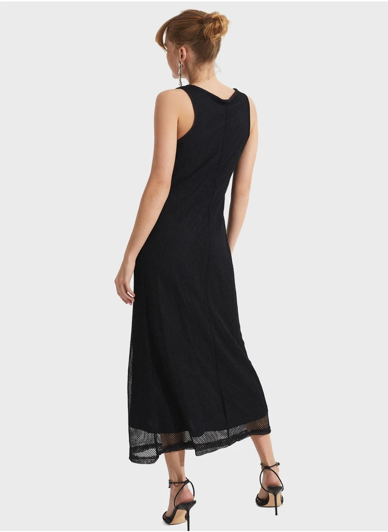 JUNE Mesh Scoop Neck Dress