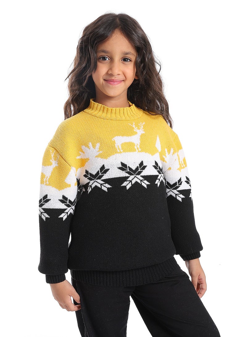 سيزار بلوفر صوف بناتي  مصصم بنقش الغزالة علي الصدر - Image 1