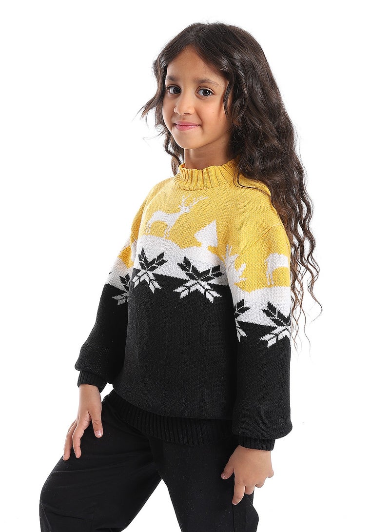 سيزار بلوفر صوف بناتي  مصصم بنقش الغزالة علي الصدر - Image 2