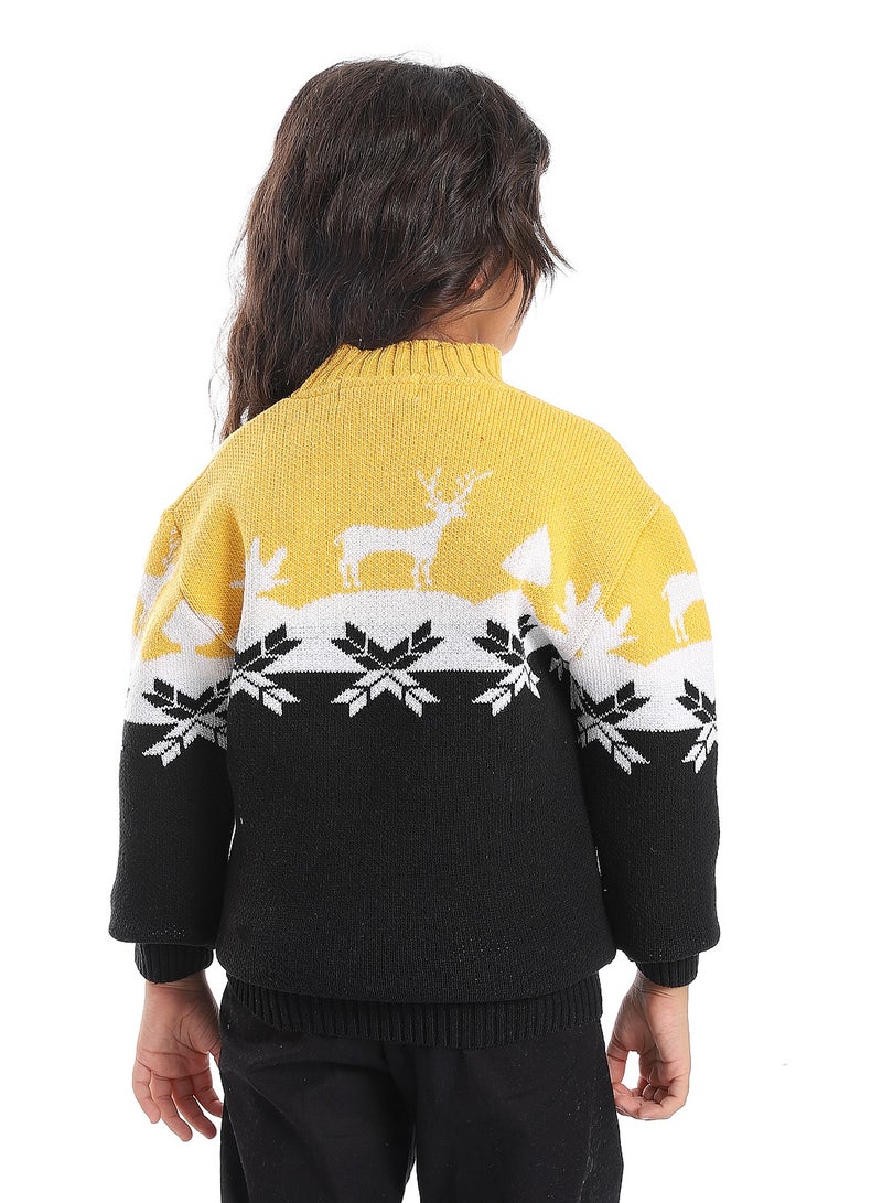 سيزار بلوفر صوف بناتي  مصصم بنقش الغزالة علي الصدر - Image 3