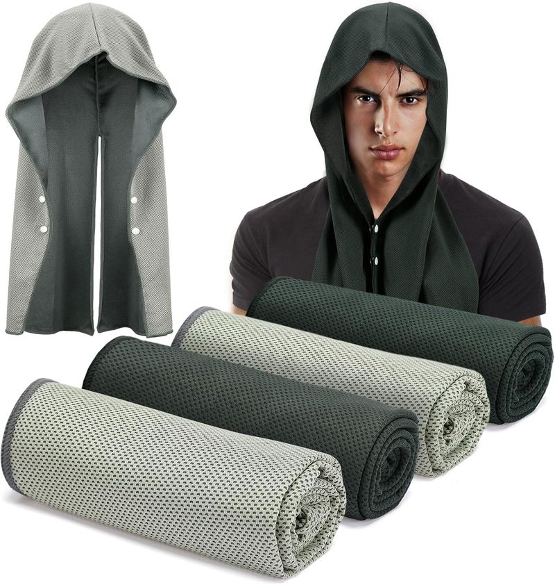Acostop Cooling Hoodie Towels, Absorbent & Quick Drying Sweat Towel Wraps for Neck and Face, Long-Lasting Cooling and Sun Protection in Hot Weather Summer Outdoor Accessories, 4 Pcs - Image 1