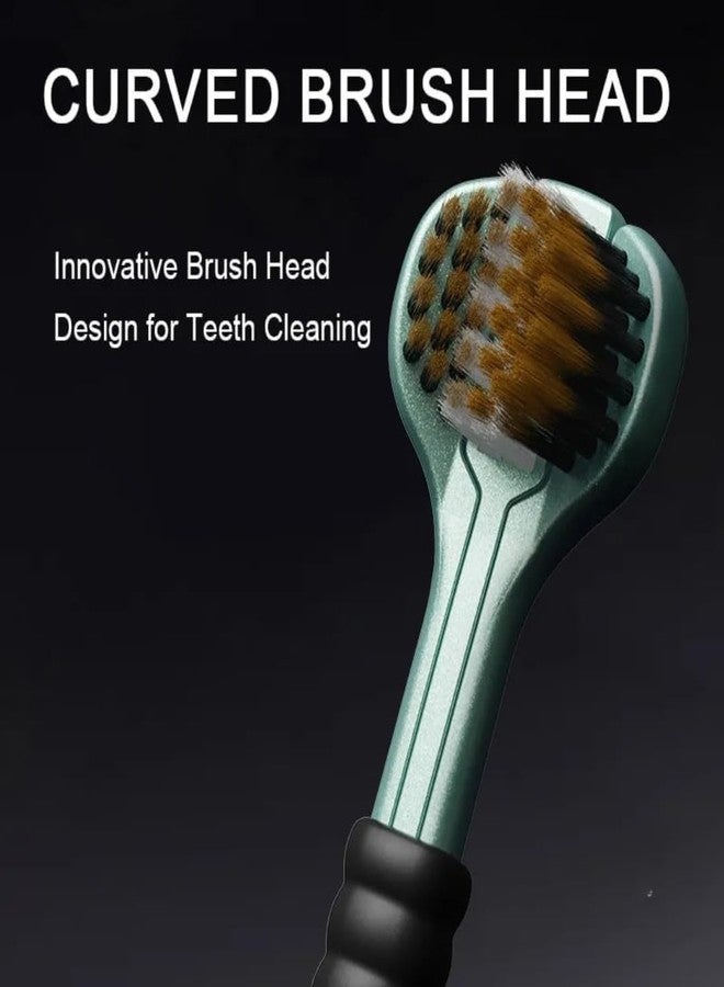 (عبوة من-2) فرشاة أسنان ثلاثية الجوانب للبالغين، فرشاة أسنان بزاوية تنظيف رائعة، فرشاة ناعمة يدوية - مع فرشاة لسان تغطي كل سن بشكل كامل، فرشاة أسنان مناسبة للمينا - Image 4