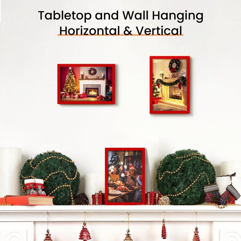 upsimples 5x7 Picture Frame Set of 3  Made of High Definition Glass for 5x7 Red Frames  Wall and Tabletop Display Thin Border Photo Frame for Home D?cor - Image 4