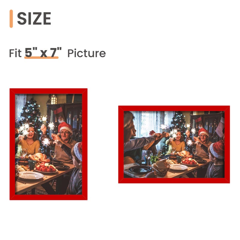 upsimples 5x7 Picture Frame Set of 3  Made of High Definition Glass for 5x7 Red Frames  Wall and Tabletop Display Thin Border Photo Frame for Home D?cor - Image 3
