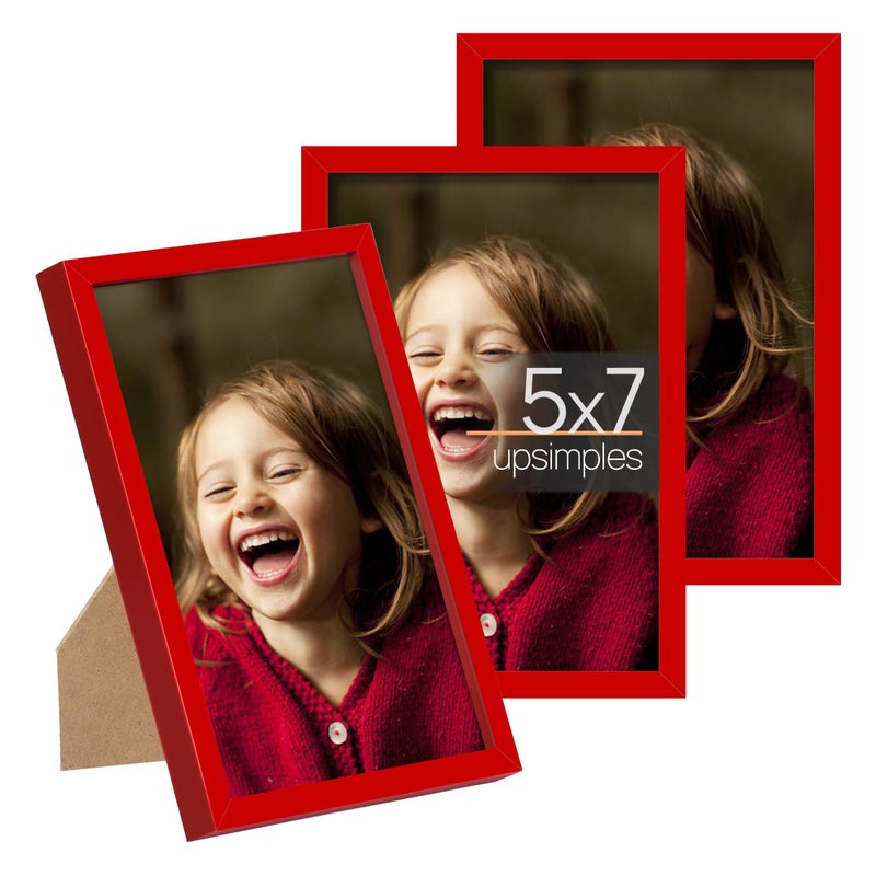 upsimples 5x7 Picture Frame Set of 3  Made of High Definition Glass for 5x7 Red Frames  Wall and Tabletop Display Thin Border Photo Frame for Home D?cor - Image 1
