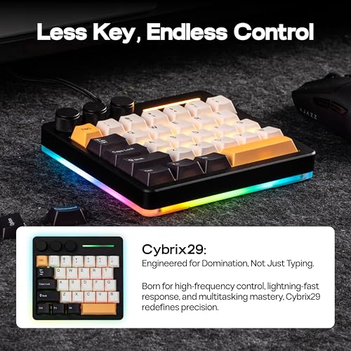 KiiBoom Cybrix 29 Rapid Fast Wired Gaming Keyboard, 8Khz Polling, Aluminum & Acrylic One Handed Keyboard, 3 Programmable Knobs, Magnetic Switch, Adjustable Actuation, RGB Backlits, FR4 Plate (Black) - Image 4