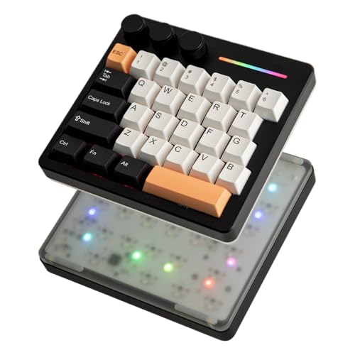 KiiBoom Cybrix 29 Rapid Fast Wired Gaming Keyboard, 8Khz Polling, Aluminum & Acrylic One Handed Keyboard, 3 Programmable Knobs, Magnetic Switch, Adjustable Actuation, RGB Backlits, FR4 Plate (Black) - Image 1