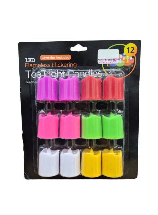 Battery Operated Smokeless And Flameless Flickering Round Led Candles 12pcs- Multi-Color - Image 1